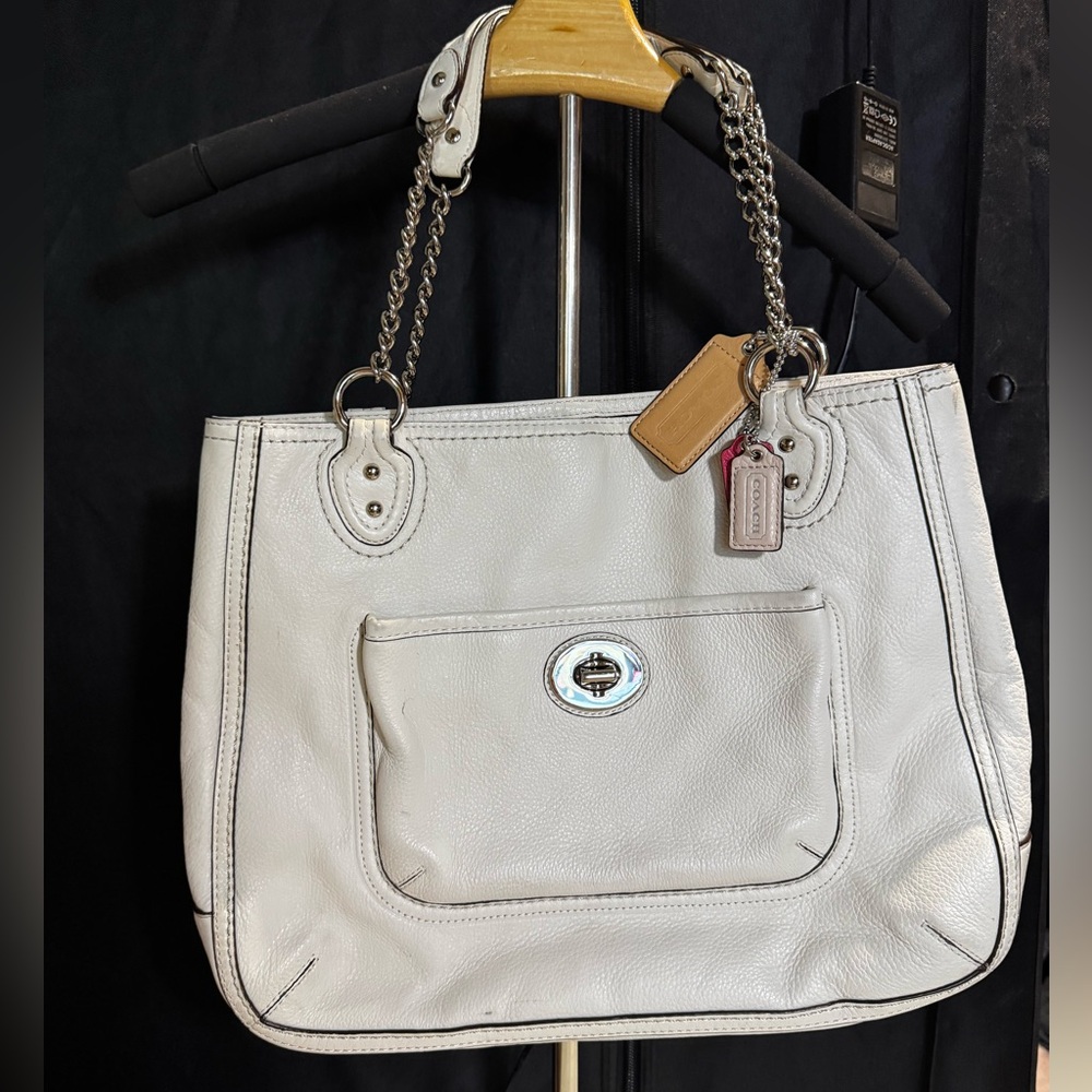 Coach 24081 white leather Y2K vintage chain shoulder strap tote bag - Picture 9 of 14